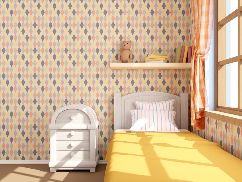 Bedroom Wall with Patterned Wallpaper